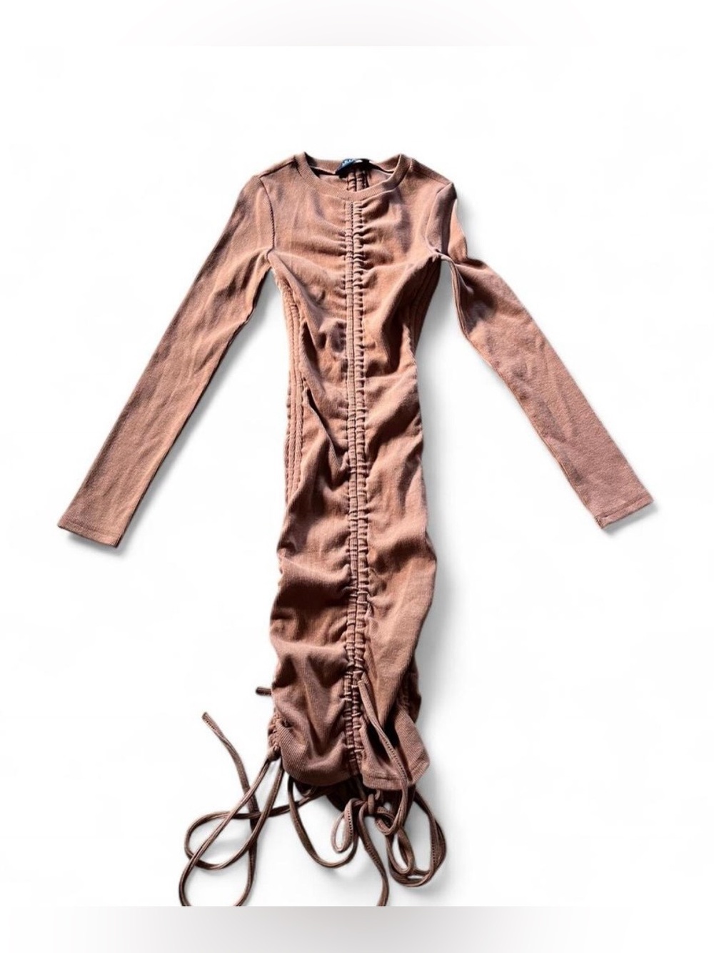 AKIRA Long Sleeve Ruched Midi Dress in Dusty Rose
